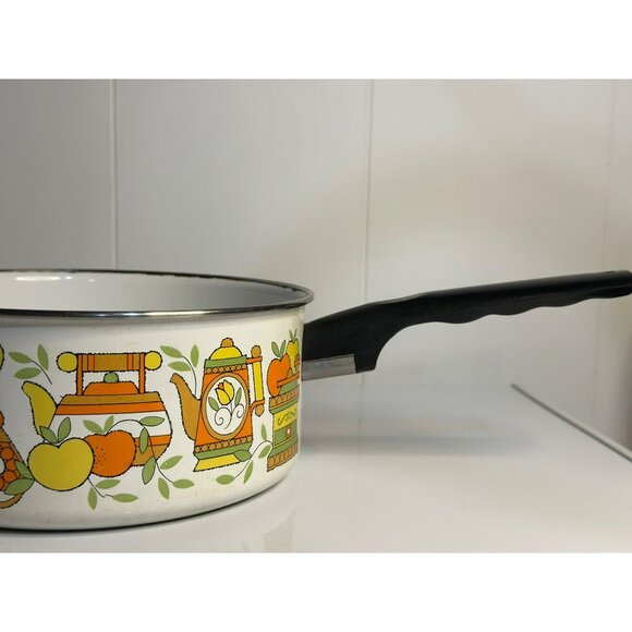 VTG 1970 West Bend Enamelware Sauce Pan Pot 14.5" NO Lid - MCM Green Yellow - Picture 4 of 9